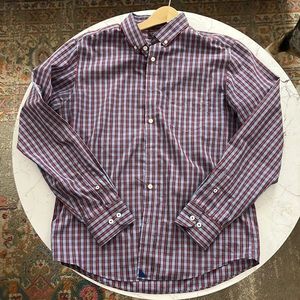 Untuckit blue/red plaid wrinkle free Oxford. Size Large.